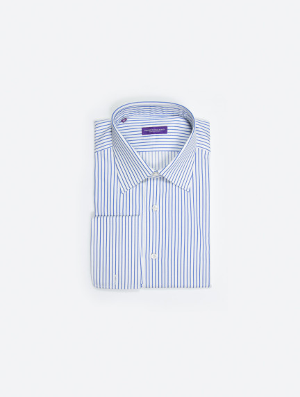 Patrick Hellmann CollectionWhite Shirt With Blue Stripes Cuff For Cufflinksimage567